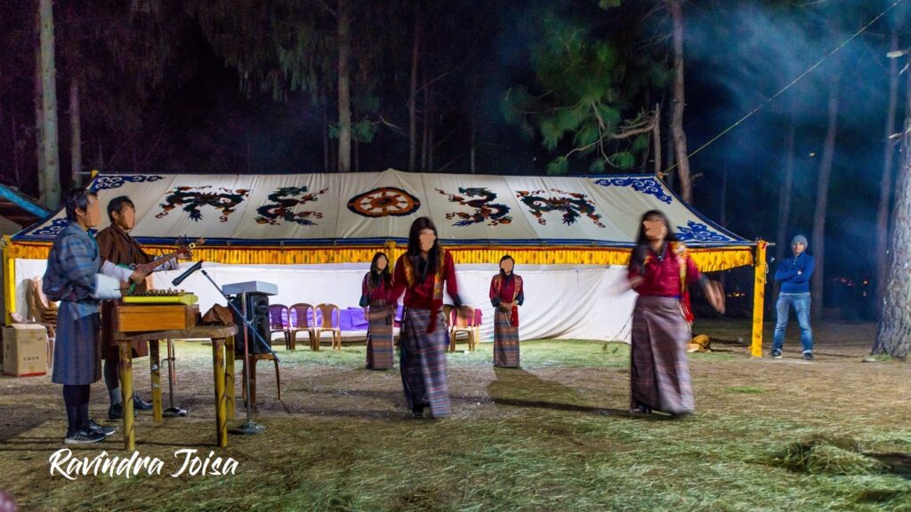 Folk Dance while camping in Punakha
