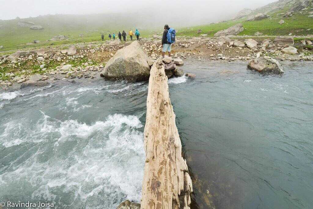 Crossing stream near Mt Harmukh and Gangabal lake